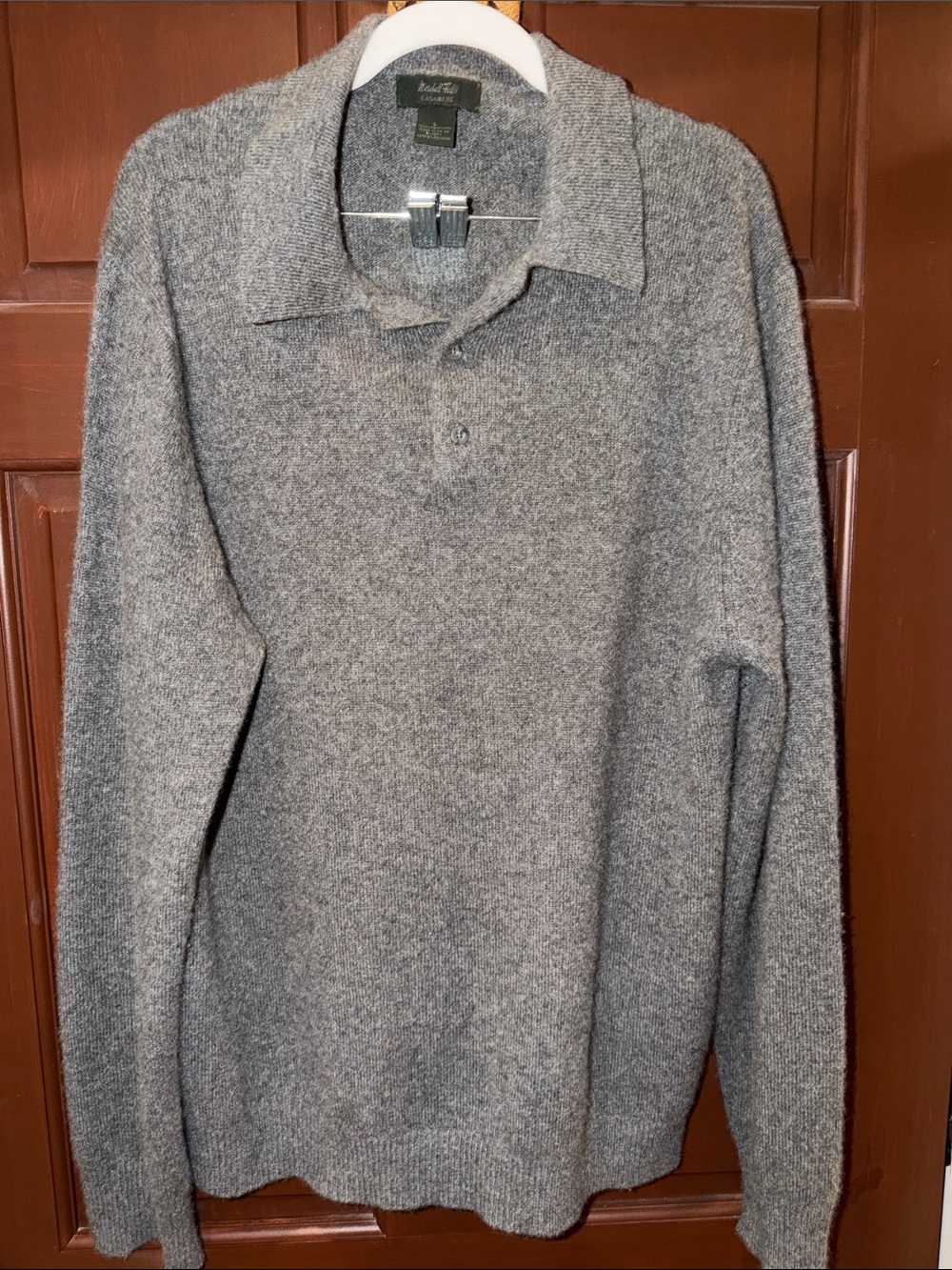 Cashmere-Blend Gray Polo Collar Men's Sweater